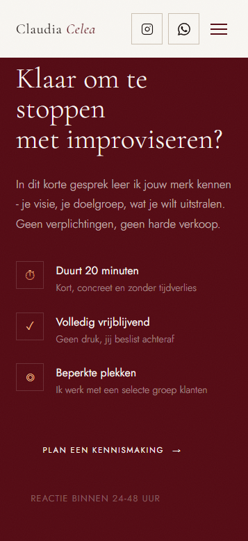 Claudia Celea website op smartphone