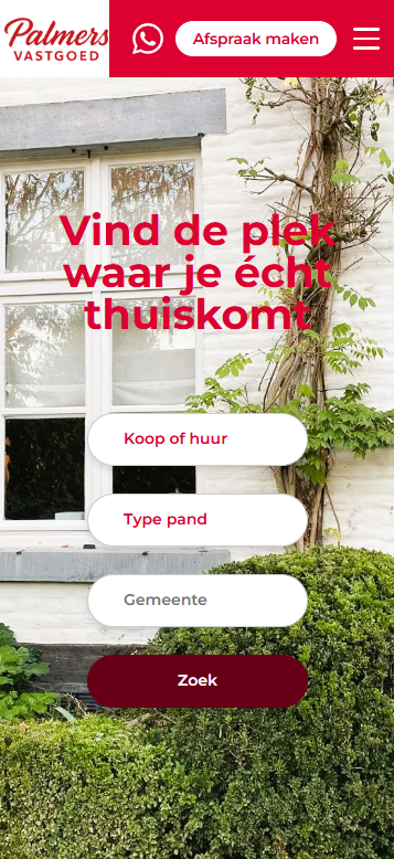 Palmers Vastgoed website op smartphone